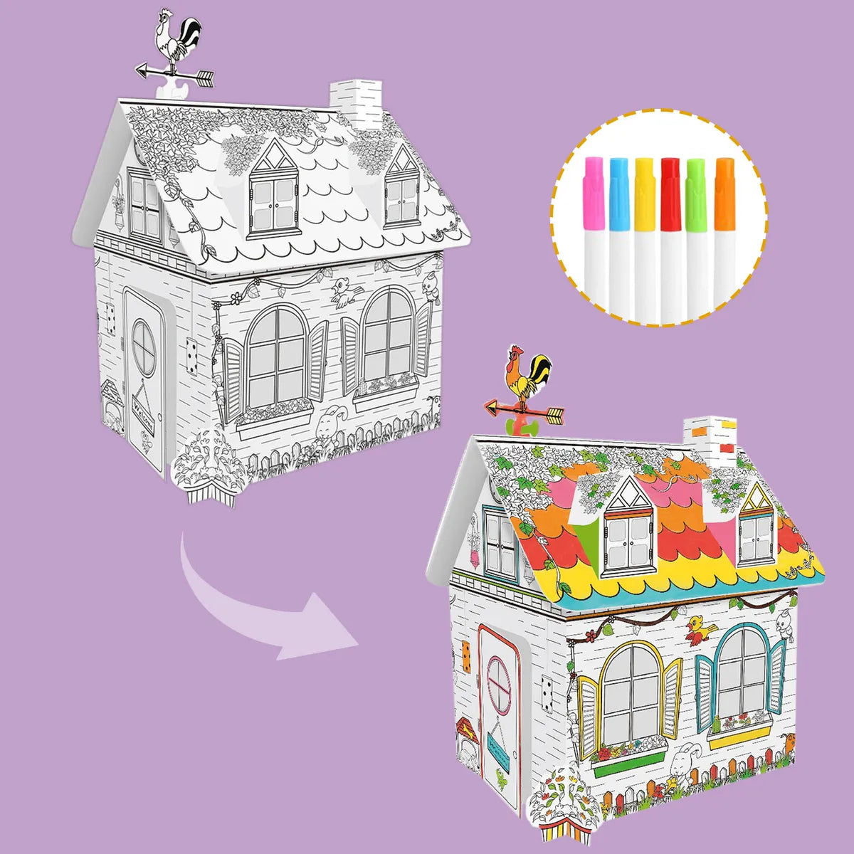 Casa de Cartón para Pintar y Jugar | Refugio Creativo para Niños de 3 a 8 Años